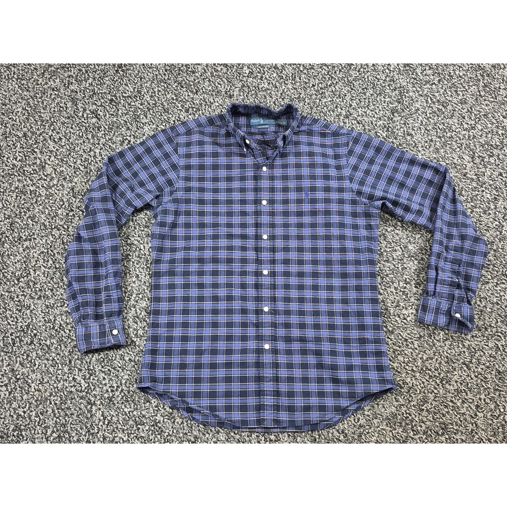 Ralph Lauren Long Sleeve Mens Medium Purple Plaid Custom Fit Button Down - Picture 2 of 8